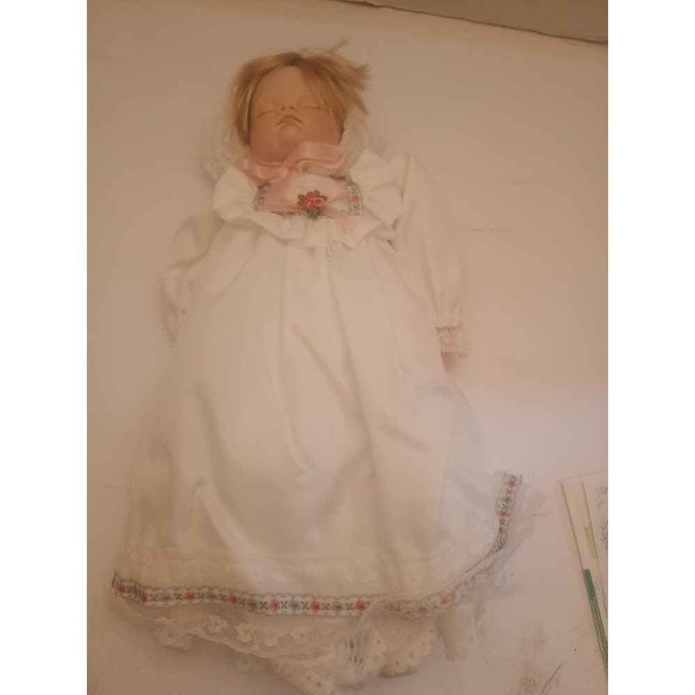 Vintage 15" Blonde Hair Sleeping Baby Doll Soft Body Porcelain Head & Hands